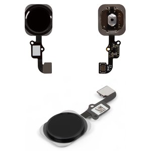 Шлейф для iPhone 6, iPhone 6 Plus, кнопки Home, чорний, з пластиком