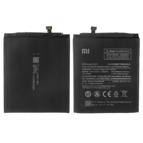 Аккумулятор BN31 для Xiaomi Mi A1, Redmi Note 5A, Li Polymer, 3,85 B, 3080 мАч, Original PRC 