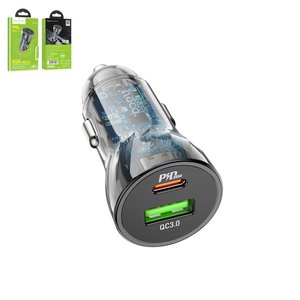 Автомобильное зарядное устройство Hoco Z47A, черное, Power Delivery PD , 30 Вт, 2 порта, 12 24 B, #6931474782274