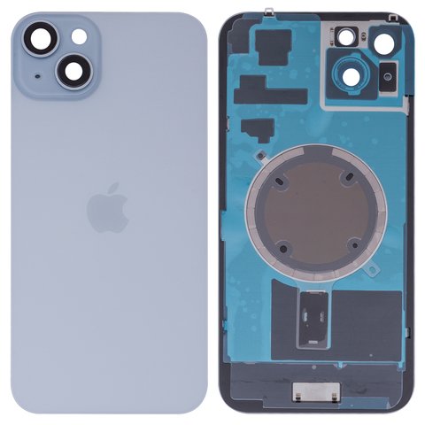 Задняя панель корпуса для iPhone 15 Plus, голубая, со стеклом камеры, small hole