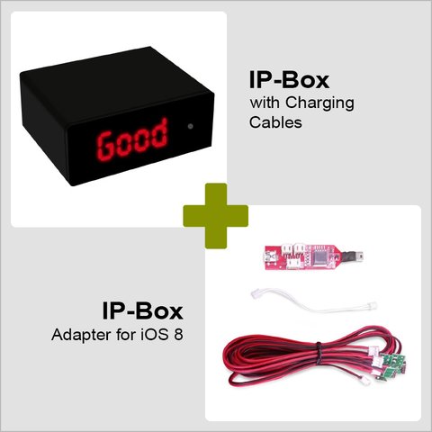IP Box с кабелями зарядки и адаптером для iOS8