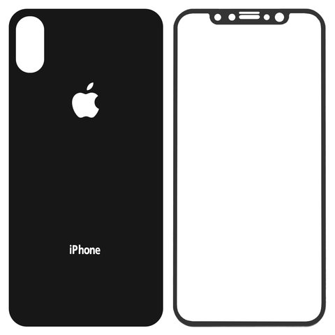 Tempered Glass Screen Protector All Spares compatible with Apple iPhone X, 0,26 mm 9H, front and back, black 
