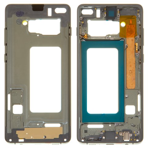 Housing Middle Part compatible with Samsung G975 Galaxy S10 Plus, green, with side button, LCD binding frame 