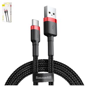 USB Cable Baseus Cafule, USB type A, USB type C, 300 cm, 2 A, black, nylon braided  #CATKLF U91