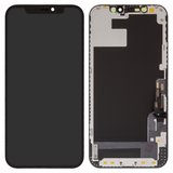 Pantalla LCD puede usarse con iPhone 12, iPhone 12 Pro, negro, con marco, HC, sin microchip, (OLED) OEM soft