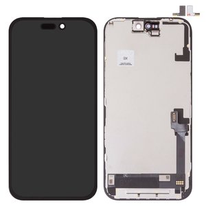 LCD compatible with iPhone 16, black, with frame, HC, without IC, AMOLED , GX OEM soft 