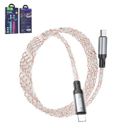USB кабель Hoco U112, USB тип C, Lightning, 100 см, 20 Вт, сірий, #6931474788795