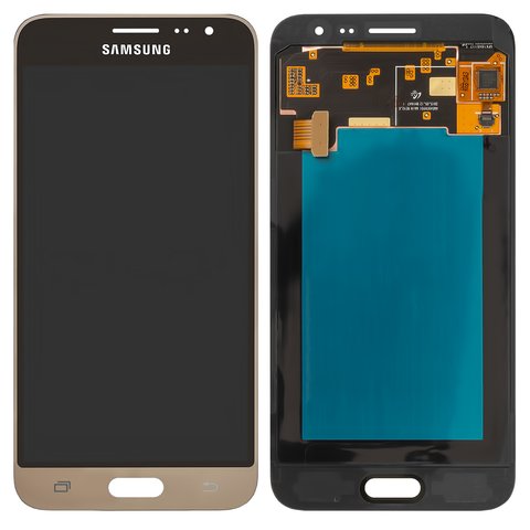 LCD compatible with Samsung J320 Galaxy J3 2016 , golden, without frame, Original, service pack, dragontrail glass  #GH97 18414B