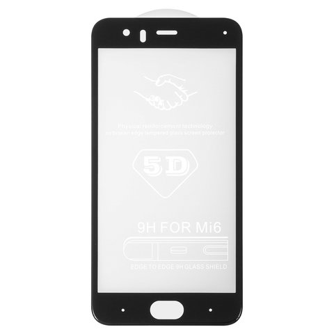 Tempered Glass Screen Protector All Spares compatible with Xiaomi Mi 6, 5D Full Glue, black, the layer of glue is applied to the entire surface of the glass, MCE16