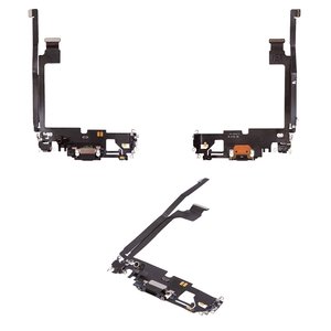 Flat Cable compatible with iPhone 12 Pro Max, charge connector, black, with microphone, with components, Original PRC  
