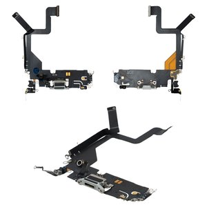 Cable flex puede usarse con iPhone 14 Pro, del conector de carga, gris, con micrófono, con componentes, Original PRC , silver