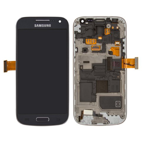 Дисплей для Samsung I9190 Galaxy S4 mini, I9192 Galaxy S4 Mini Duos, I9195 Galaxy S4 mini, синій, з рамкою, Оригінал переклеєне скло 