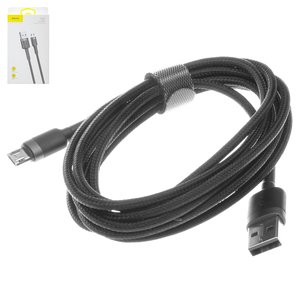 USB кабель Baseus Cafule, USB тип A, micro USB тип B, 200 см, 1,5 А, чорний, двосторонній micro USB тип B, в нейлоновому обплетенні, #CAMKLF CG1
