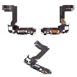 Шлейф для iPhone 13 mini, конектора зарядки, чорний, з мікрофоном, з компонентами, Original PRC , Lightning, midnight