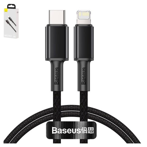 USB кабель Baseus High Density Braided, USB тип C, Lightning, 100 см, 20 Вт, чорний, #CATLGD 01