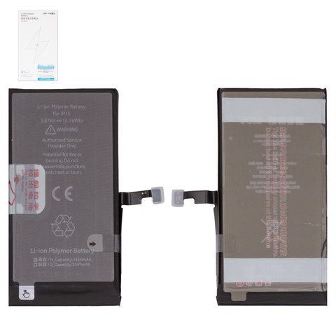 Аккумулятор JCID для Apple iPhone 15, Li Polymer, 3,876 B, 3550 мАч, повышенная ёмкость, high capacity