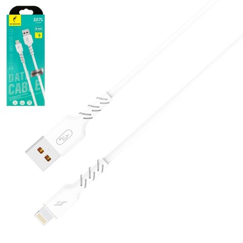 USB кабель SkyDolphin S07L TPE High Elastic Line, USB тип A, Lightning, 100 см, 2,4 А, белый